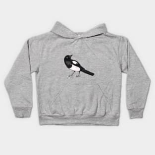 Magpie ink drawing Kids Hoodie